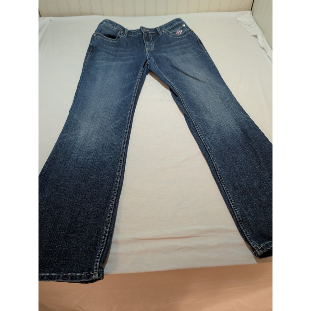 Harley-Davidson Women's Jeans Size 10 Embroidered Pink Logo Straight Leg Denim